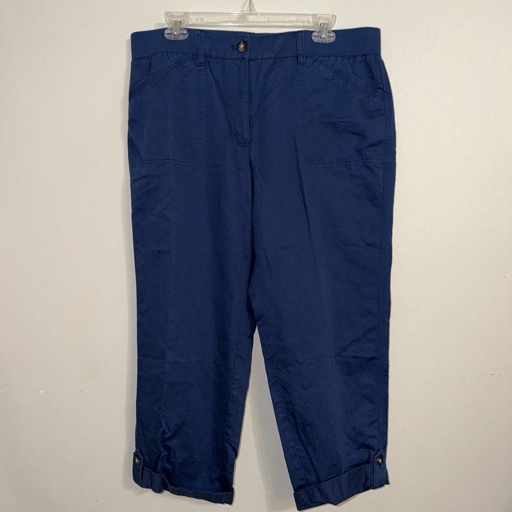j. jill Navy Blue Pants Womens Linen‎ Blend Large Petite Cropped Pull On